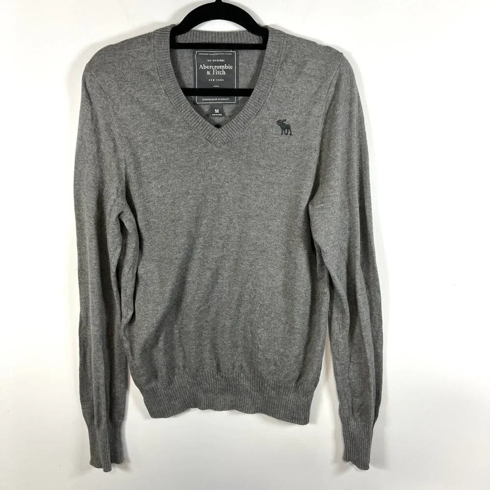 Abercrombie & Fitch Mens Gray Sweater Muscle V Neck Size‎ M Wool Blend Preppy
